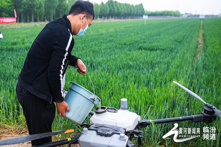 襄汾无人机喷洒农药农肥高科技助力小麦高产